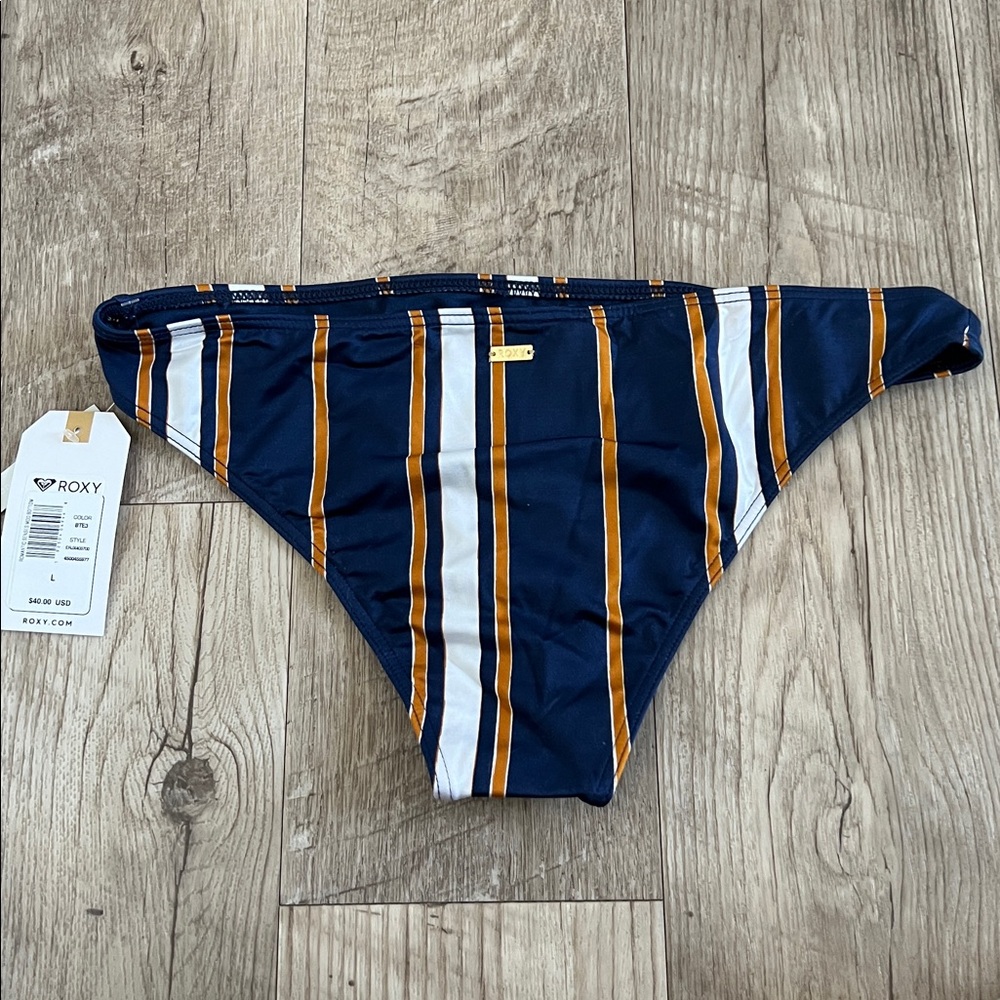 NWT Roxy Navy Striped Moderate Coverage Bikini Bottom. - Picture 2 of 8